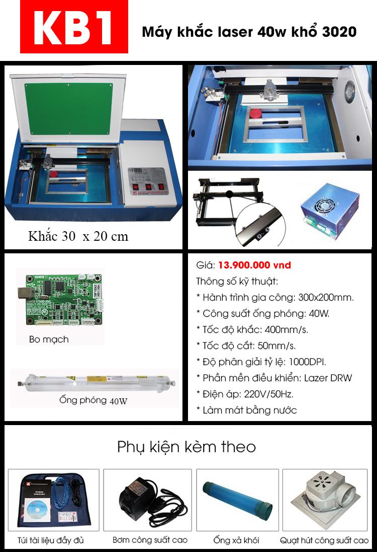 Máy Cắt Laser, Máy Khắc Laser 40W khổ 3020, Máy khắc laser KB1