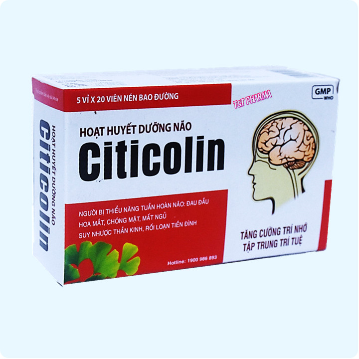 Hoạt Huyết Dưỡng Bão Citicolin Giảm Đau Đầu, Hoa Mắt, Chóng Mặt -Giúp Tăng Cường Tuần Hoàn Máu Não- Hộp 100 viên