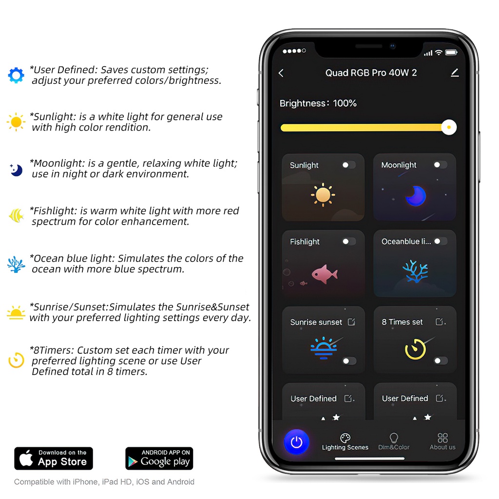 Đèn Funlux Nano RGB 15W chỉnh APP thông minh lên màu cây cá đẹp