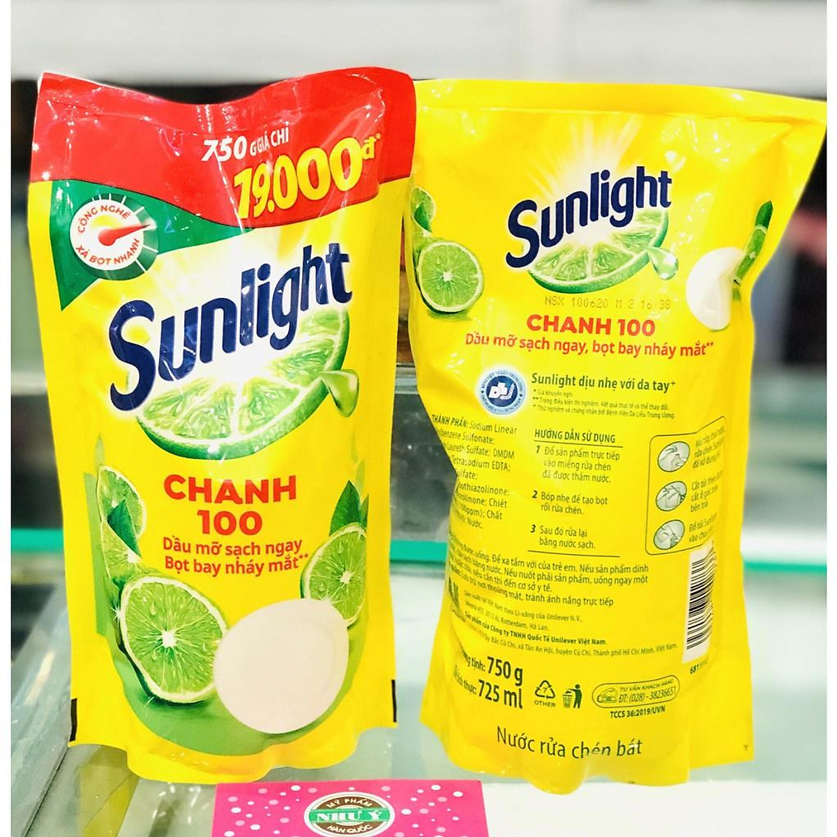 [HCM]Nước rửa chén Sunlight Chanh Túi 750g
