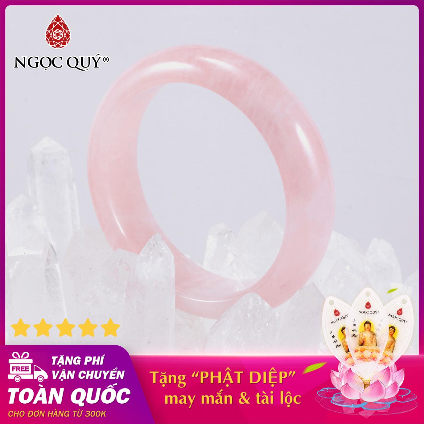 [HCM]Vòng tay đá thạch anh hồng liền khối Ni 52 - 58 mệnh hỏa thổ (màu hồng phấn) - Ngọc Quý Gemstones