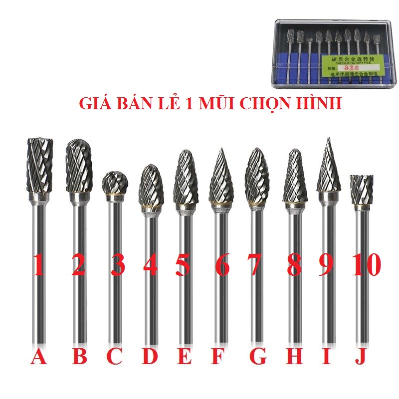 mũi khoan mài khắc phay gỗ nhựa hợp kim vonfram hộp xanh hàng chất lừ (GIÁ 1 MŨI)