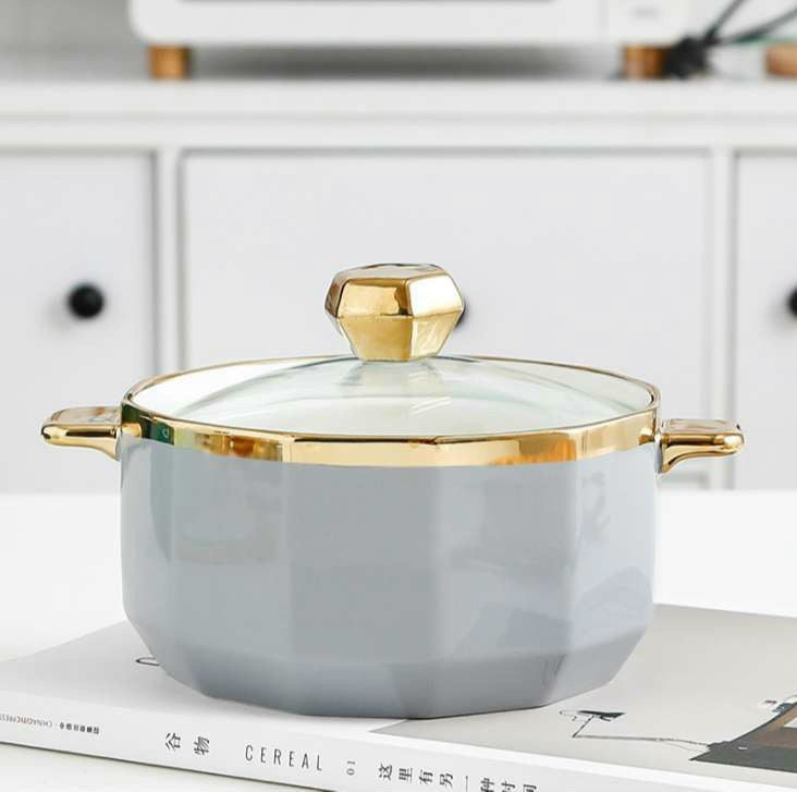 Tô Sứ Có Nắp Đậy Viền Vàng 1 Lít