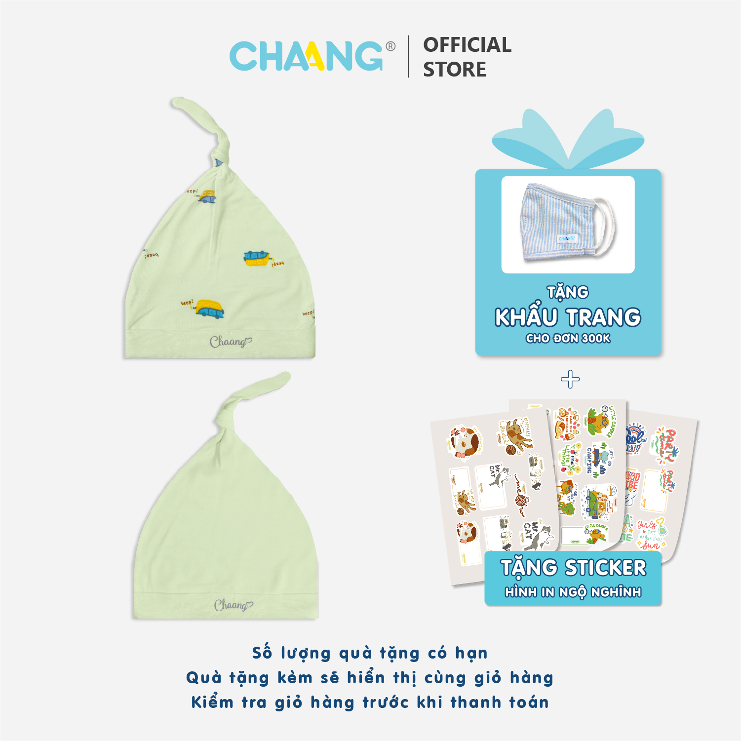 [CHAANG] Set 2 chiếc mũ thóp cho bé sơ sinh Spring CHAANG