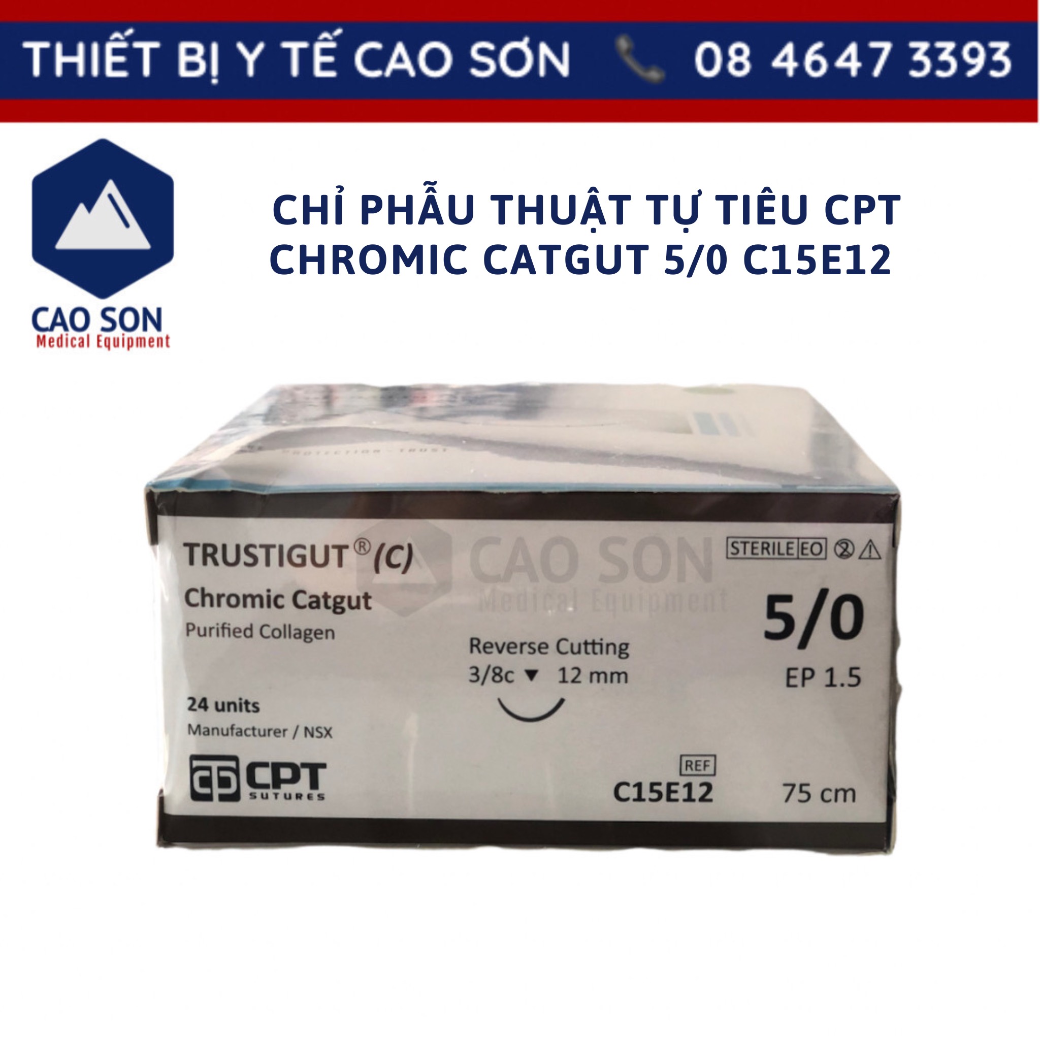 Chỉ phẫu thuật tự tiêu tan chậm cpt trustigut chromic catgut 5/0 - c15e12