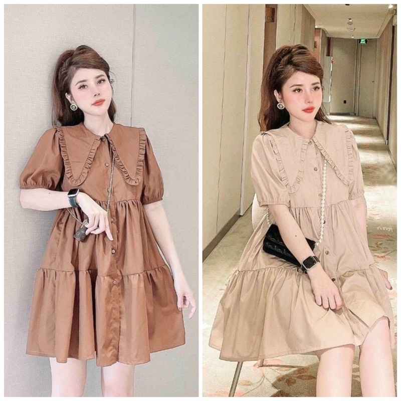 Đầm babydoll kem cổ bèo