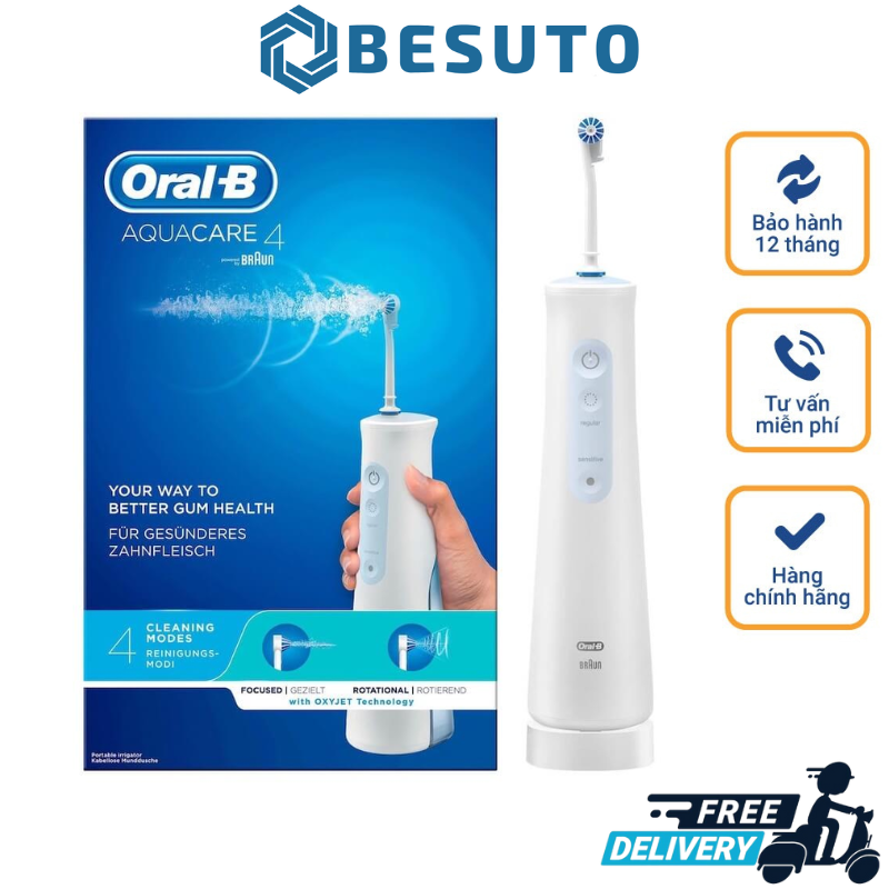 Oral-B Oxyjet Dental Hydro Pulser, 1 Head, with Microbubble Technology, Deep Cleaning, Regenerates The Gums, Lithium Battery, Gift Idea, White