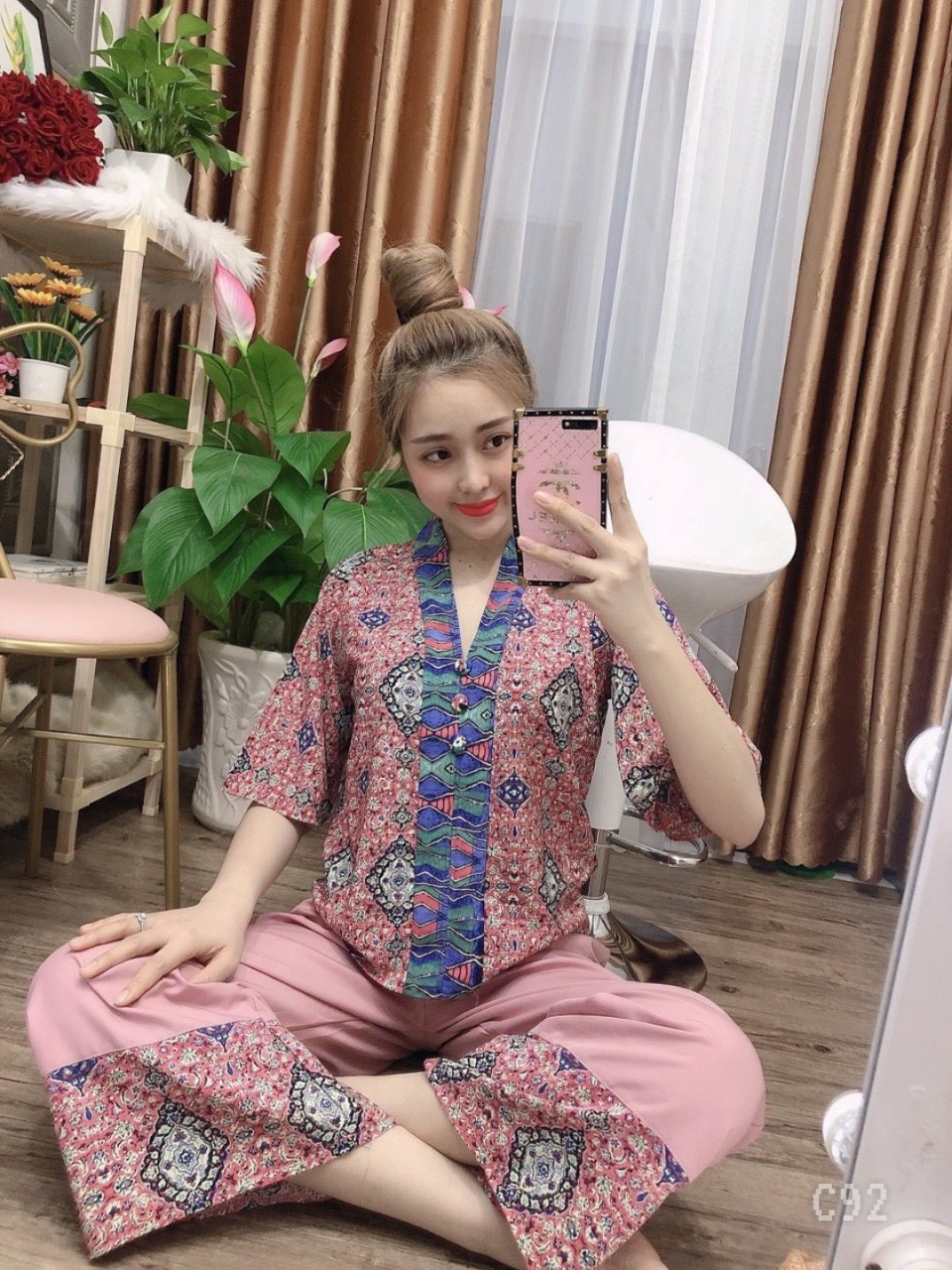 Sét bộ lam thổ cẩm ống rộng-ZU HC