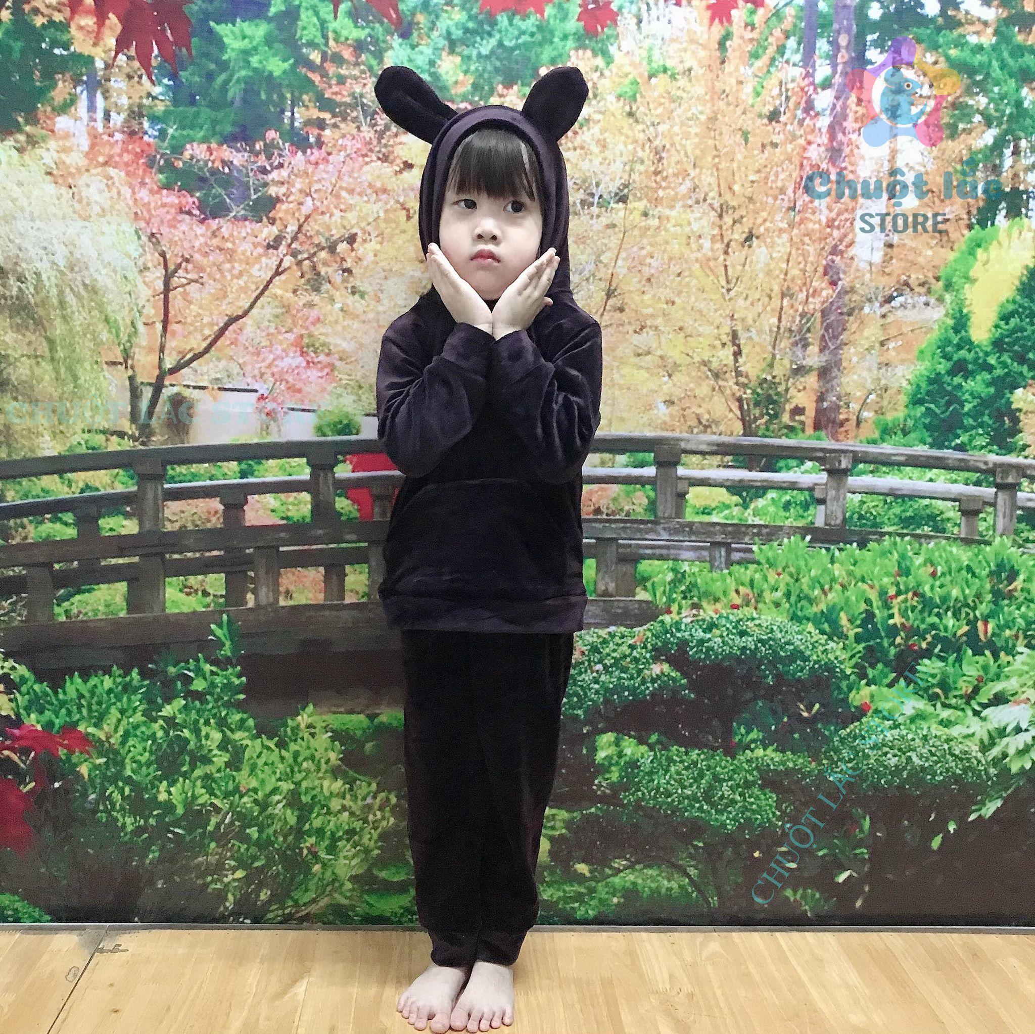 [HCM]Quần áo trẻ em thu đông bộ quần áo bé trai bé gái chất nhung mềm mại có nón tai thỏ cho bé từ 8kg đến 18kg (màu đen tím)