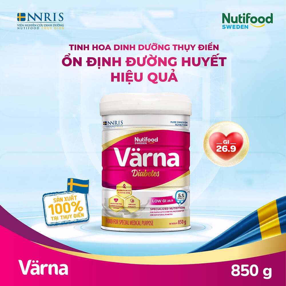 [Date T11/24][ FREESHIP MAX ] [ Combo 2 Lon ] Sữa bột  Nutifood Varna Diabetes Thực phẩm dinh dưỡng y học Värna Diabetes - Chỉ số đường huyết thấp nhất (GI = 26,9) (Lon 850g)