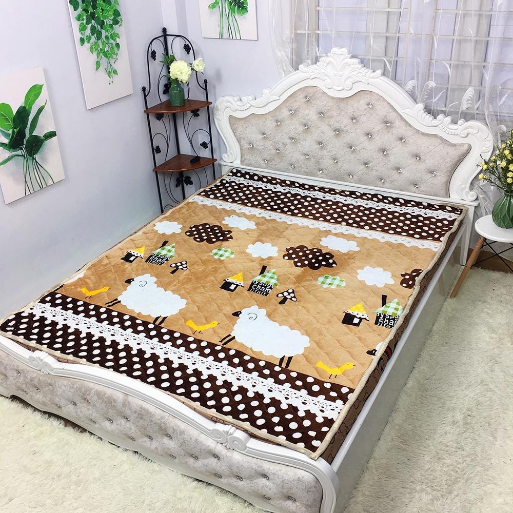Thảm Nỉ, Thảm Cừu Đa Năng HOẠ TIẾT HOA TRÀ NÂU.Thảm Trải Giường 3 Lớp Siêu Dày, Siêu Ấm Đầy Đủ Kích Thước. EVILY Shop