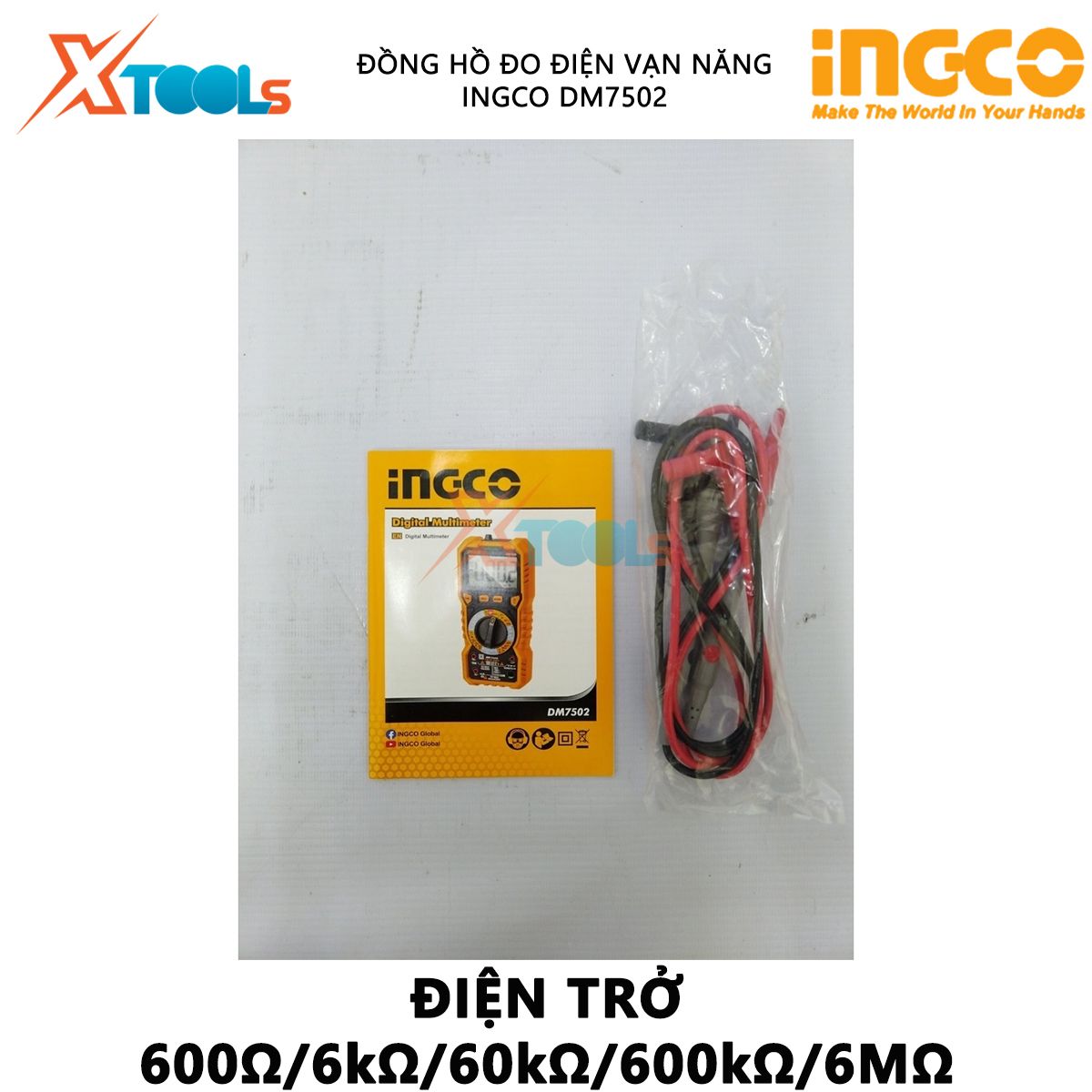 Đồng hồ vạn năng INGCO DM7502 Đồng hồ đo điện vạn năng LCD, số đếm 6000 đo điện áp, dòng điện AC/DC, đo tần số và nhiệt độ