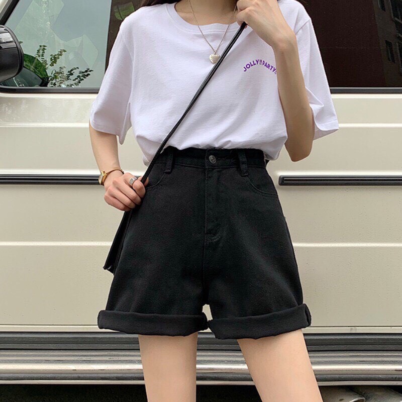 Quần short sắn gấu, quần short cạp cao phong cách C3