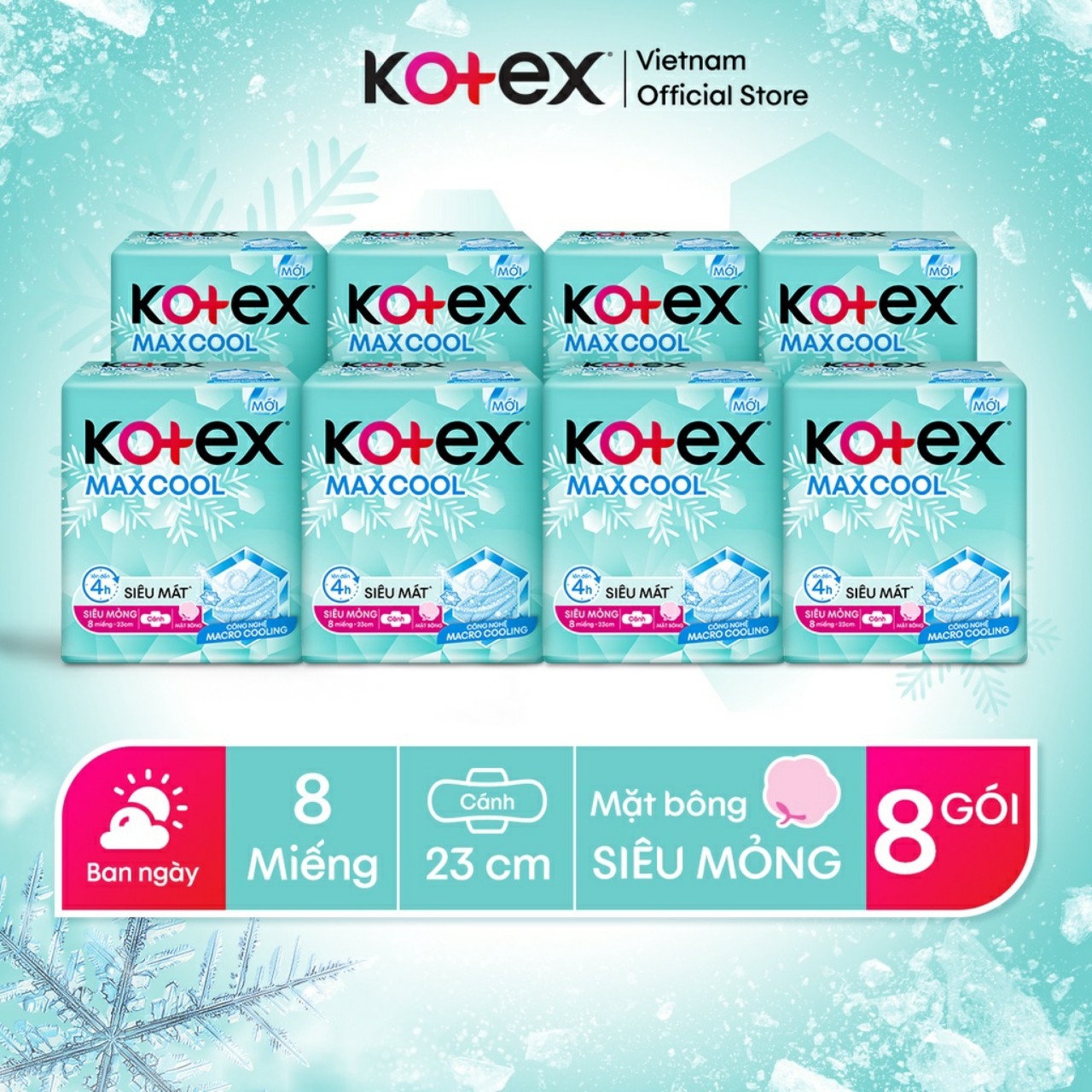 Băng vệ sinh KOTEX Max Cool Siêu Mỏng Cánh 8 miếng/gói