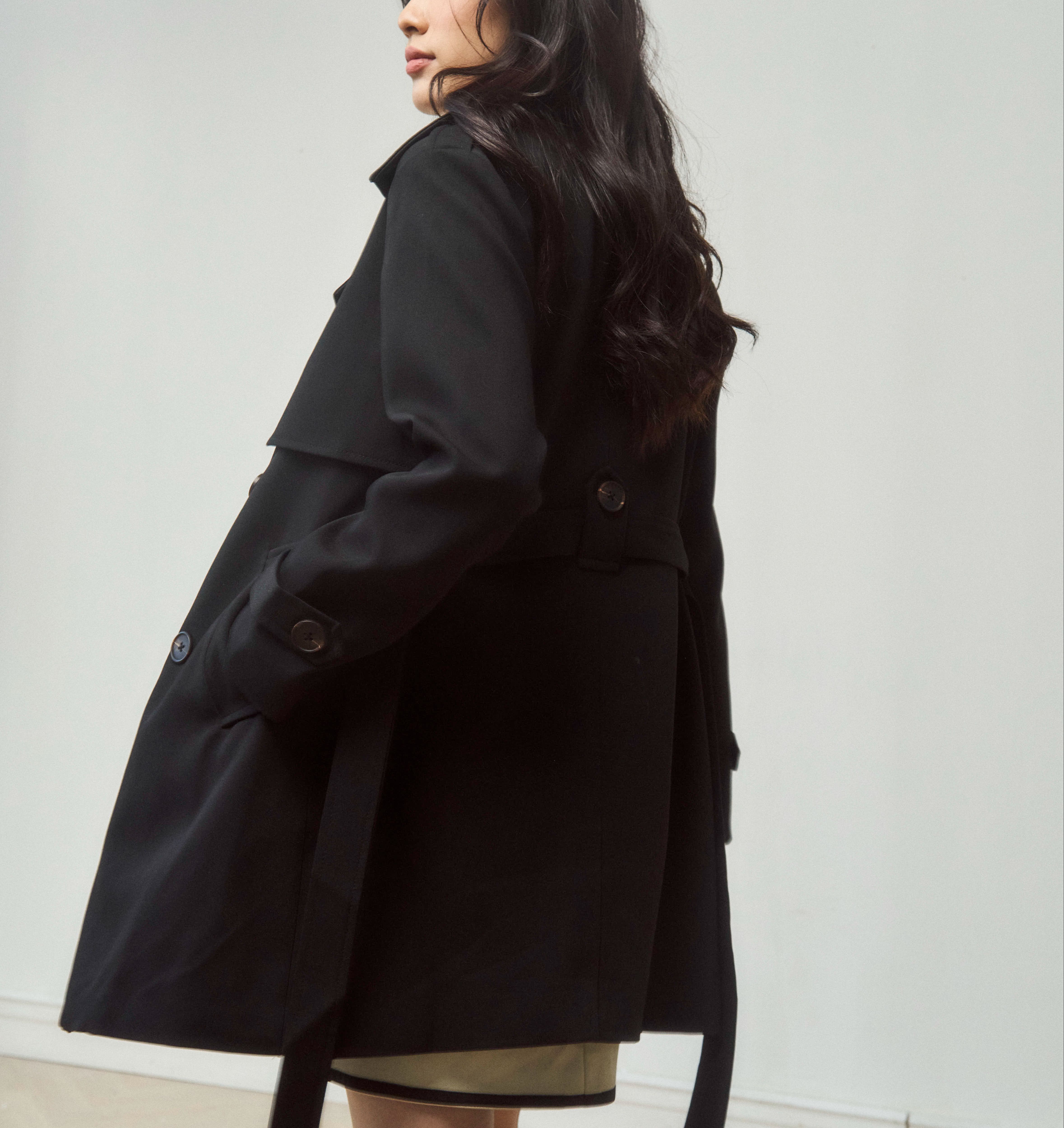 Maiimer - Áo khoác trench coat dáng lửng màu đen