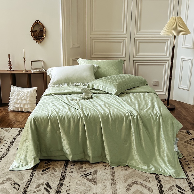 Bộ chăn ga tencel Hlhome mix chăn hè dệt Vân cao cấp