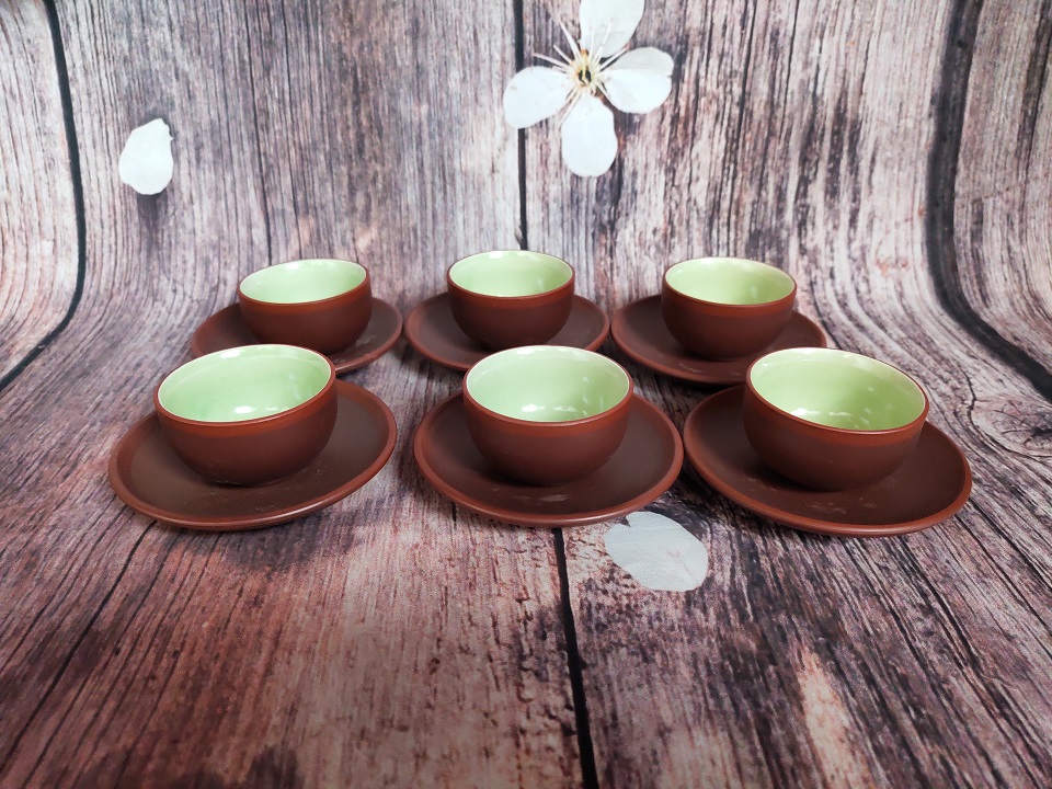 Bộ 6 chén trà gốm tử sa (có đĩa lót)