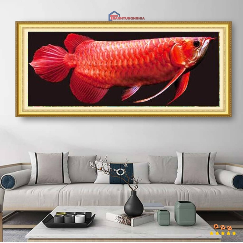 Tranh đính đá cá rồng đại cát 1m06 x 45cm