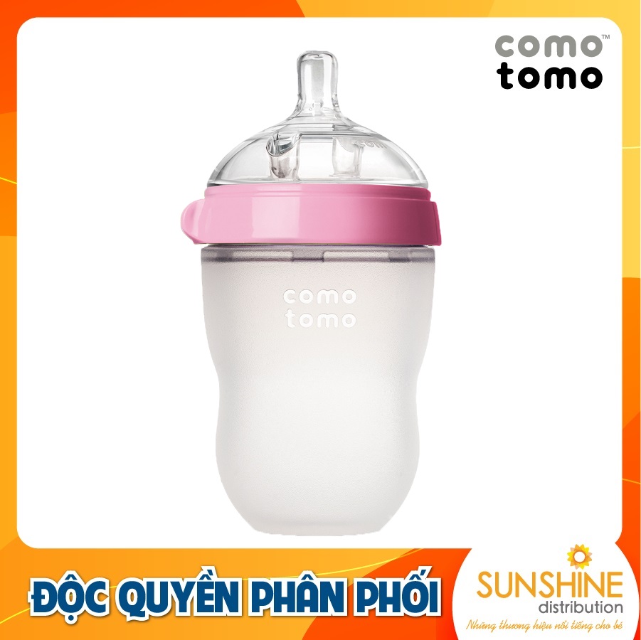 BÌNH SỮA SILICONE COMOTOMO 250ML - HỒNG