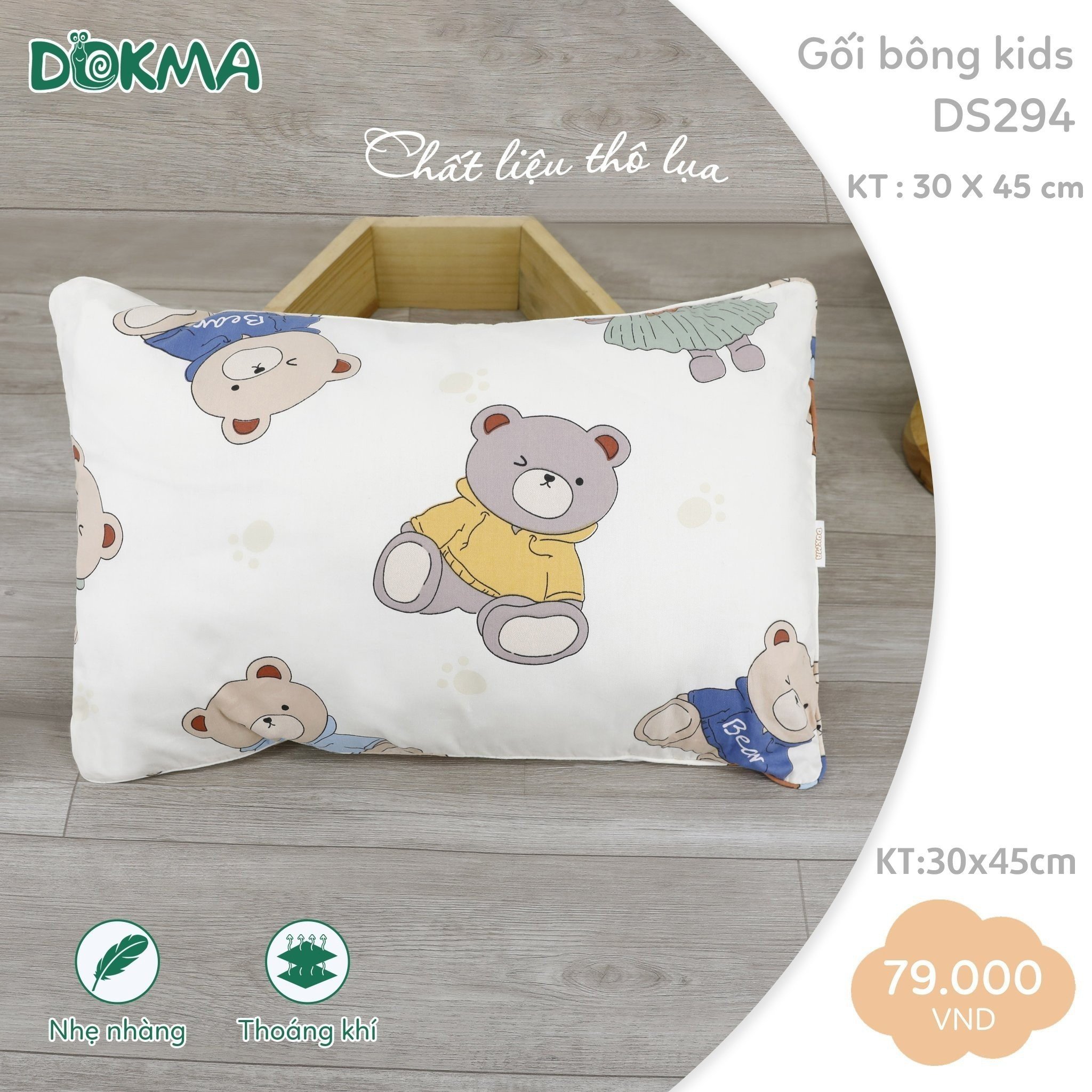DOKMA Gối bông sơ sinh , gối bông kid cotton organic 100%