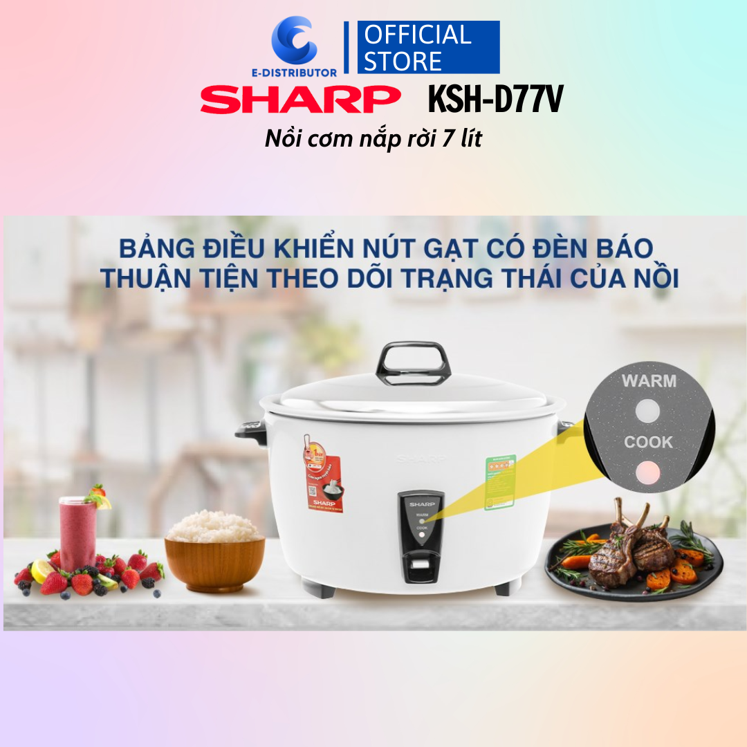 Nồi Cơm Điện Nắp Rời Sharp KSH-D55V (5 Lít)/KSH-D77V (7 Lít) - Trắng - Hàng chính hãng
