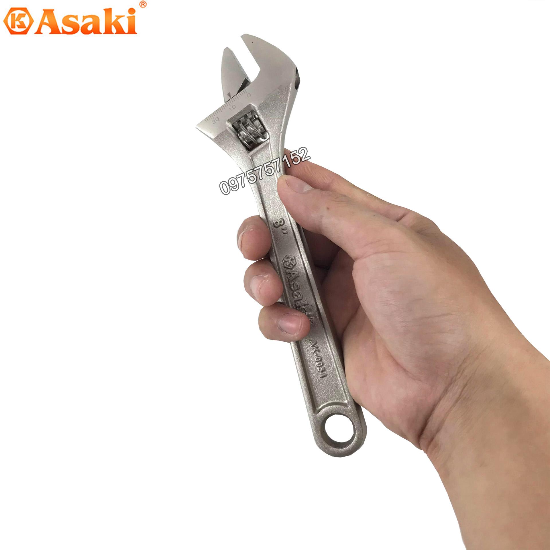 Mỏ lết xi mờ cao cấp Asaki AK-0054 8inch/200mm (Hàm mở rộng đến 25mm)