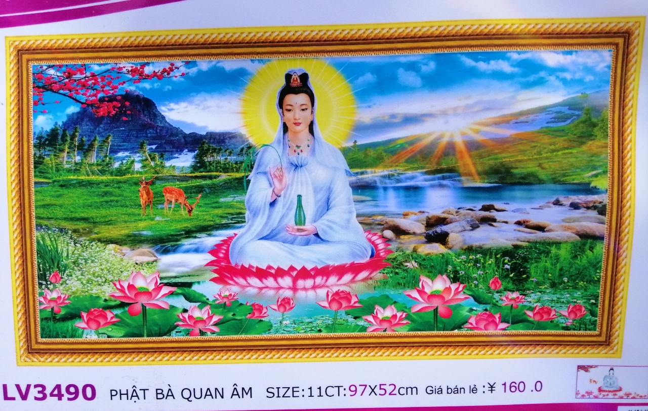 Tranh thêu chữ thập phật quan âm lv3490