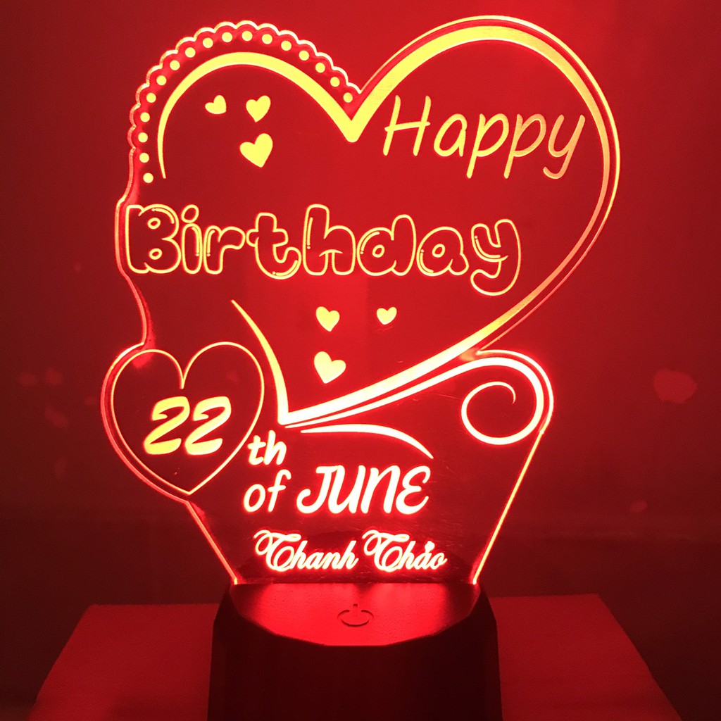 Đèn ngủ HAPPY BIRTHDAY, tranh thư pháp, để bàn, tramh trí, đèn ngủ, quà tặng, thiết kế và khắc hình theo yêu cầu đèn khắc hình theo yêu cầu