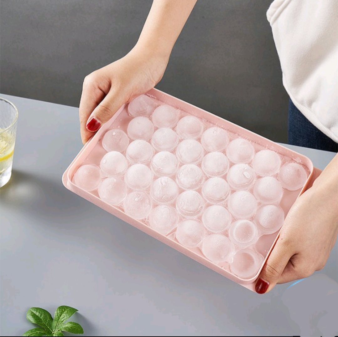 Khay đá bi tròn tủ lạnh 33 viên có nắp đậy Việt Nhật (6978), Khuôn làm thạch hoa quả hình bi tròn ngộ nghĩnh