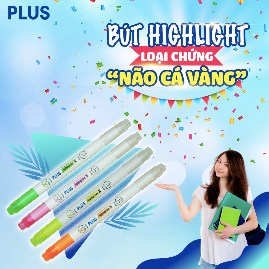 Túi 3 bút nhớ dòng xóa được Plus HIGHLIGHTER X (bút dạ quang)