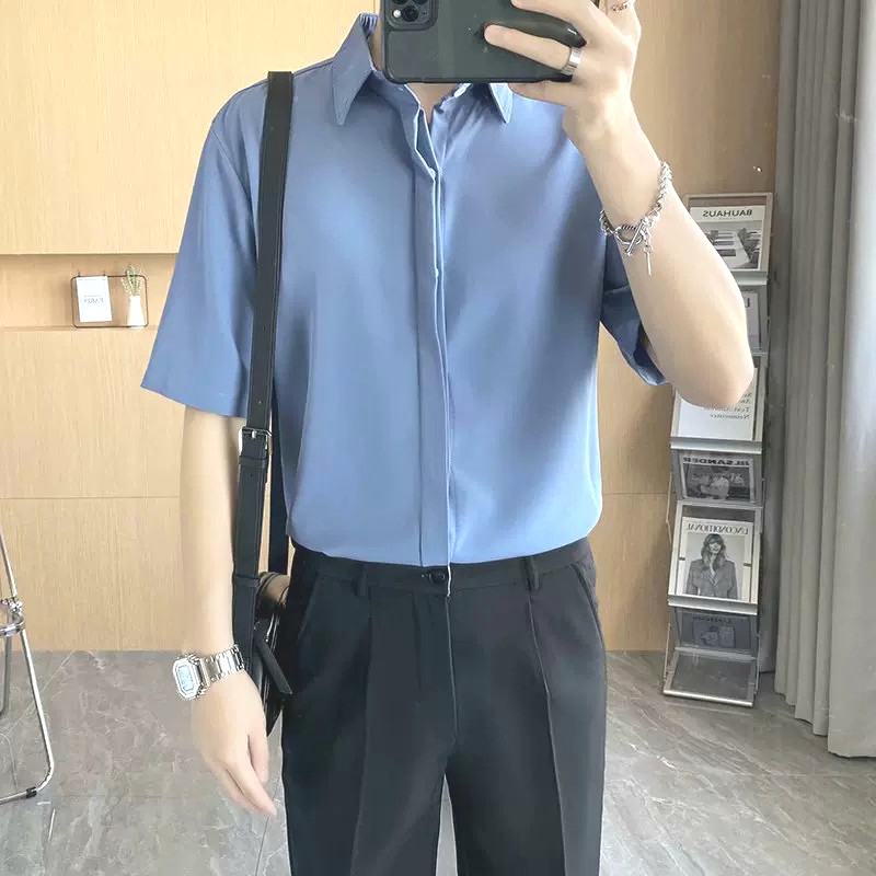 Áo sơ mi rộng tay ngắn nhiều màu unisex nam nữ GIẤU NÚT chuẩn form Hàn Quốc vải lụa mềm mịn mát 40-90kg MRN02