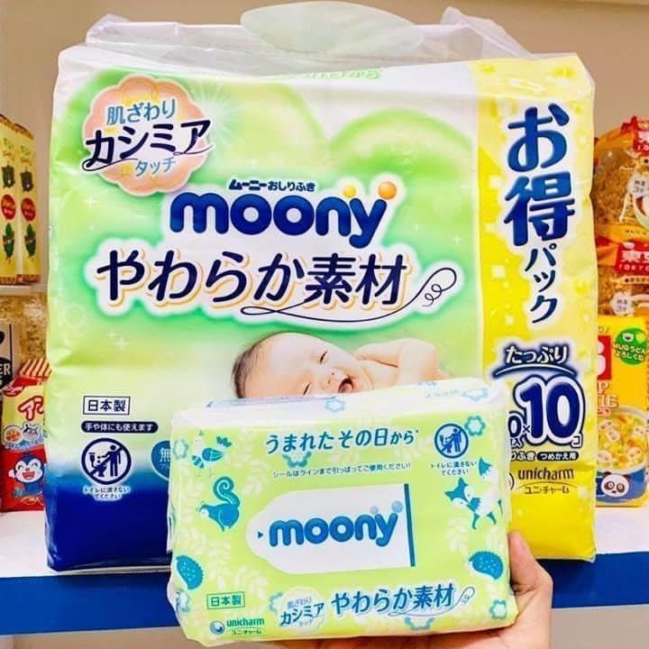 [HCM]Combo 10 Gói Khăn Ướt Moony 80 Tờ Nội Địa Nhật (Gói 80 Tờ X 10)