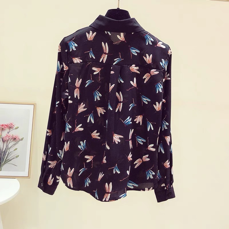 ÁO SƠ MI KIỂU NỮ HỌA TIẾT CON CHUỒN CHUỒN CỰC XINH CAO CẤP VLTN