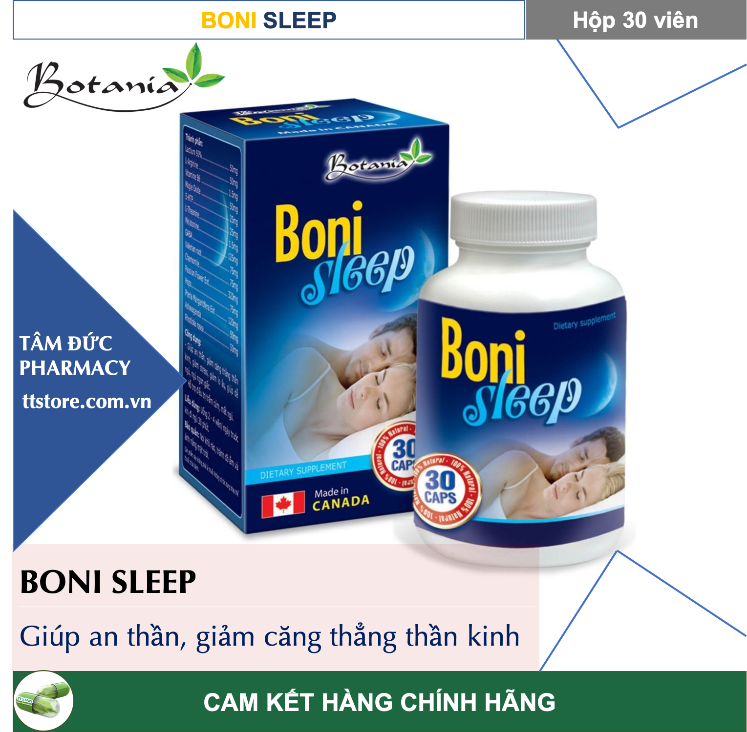 [HCM]BONISLEEP [Hộp 30 viên] - An thần giảm stress mang lại giấc ngủ ngon [Boni sleep]