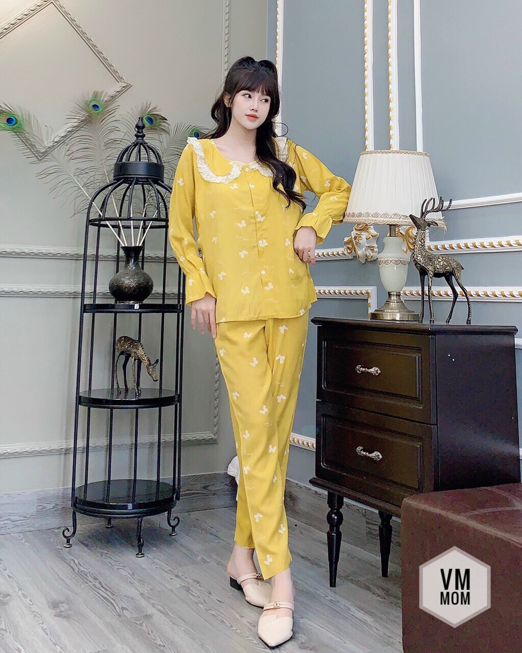 [40-70KG] ĐỒ BỘ BẦU VẢI ĐŨI HÀN  VM MOM CÓ CỔ, ÁO CÀI CÚC, BỀN HƠN ÍT NHĂN HƠN LANH THƯỜNG, MÁT MỀM CỰC THOẢI MÁI CHO BẦU MẶC MÙA HÈ, CÓ THUN ĐIỀU CHỈNH BỤNG (CÓ VIDEO CHẤT VẢI )