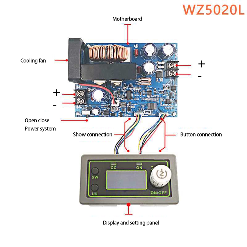 WZ5020L 20A 1000W DC DC Buck Converter CC CV Step-Down Power Module Adjustable Voltage Regulated Power Supply