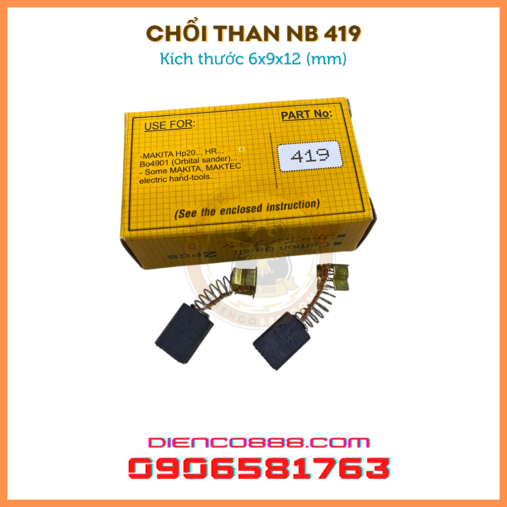 (Chính hãng) Chổi than 419 NB kích thước 6x9x12mm (có bán 10 cặp)
