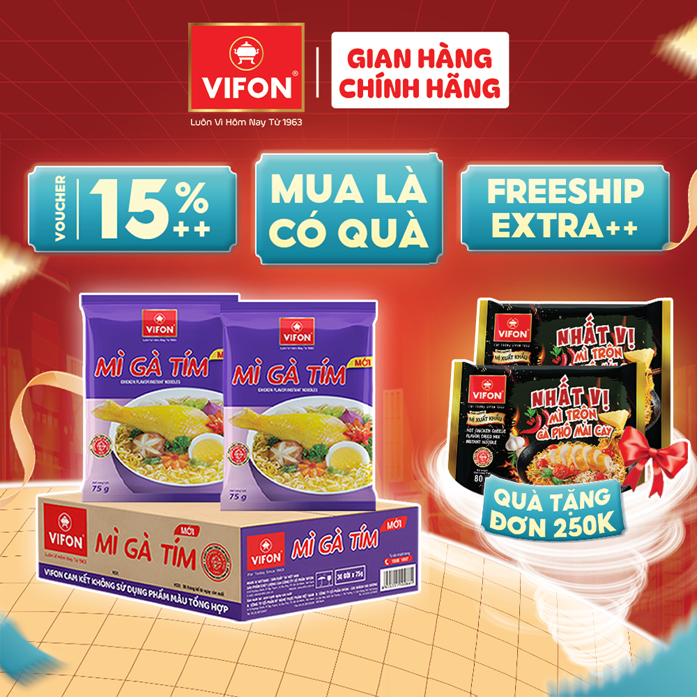 [VOUCHER 20%, LAZCOIN 10%] Thùng 30 gói Mì Gà Tím VIFON 75g / Gói