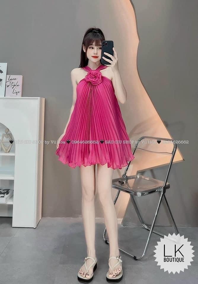 Set bộ siêu HOT chất lụa dập ly áo gắn hoa mix quần ngắn thoải mái, Set thời trang áo gắn hoa mix quần đùi chất lụa dập ly, Set bộ hottrend chất lụa dập ly áo cổ yếm mix quần ngắn MTB
