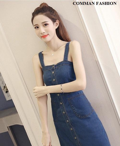CAO CẤP Yếm Jean Nữ Cài Nút Dọc 3862