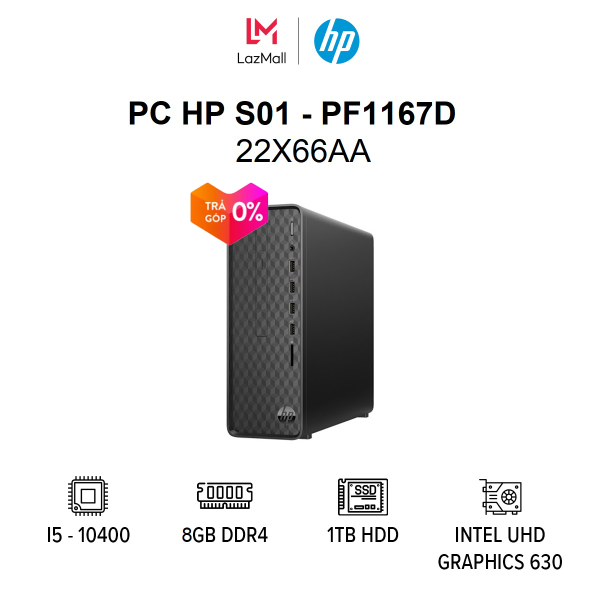 [VOUCHER 1 TRIỆU]  Máy tính để bàn HP (Intel / i5-10400 / 8GB / 1TB HDD / Windows 10) l Black l S01-PF1167D (22X66AA)