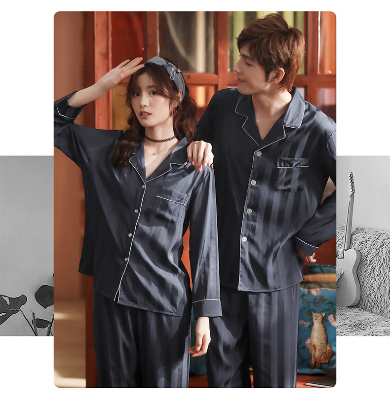 Đồ Ngủ Satin Lụa Dài Tay Cao Cấp ♥️ Đồ Đôi Lụa Gấm Mặc Nhà Nam Nữ ♥️ IVY614