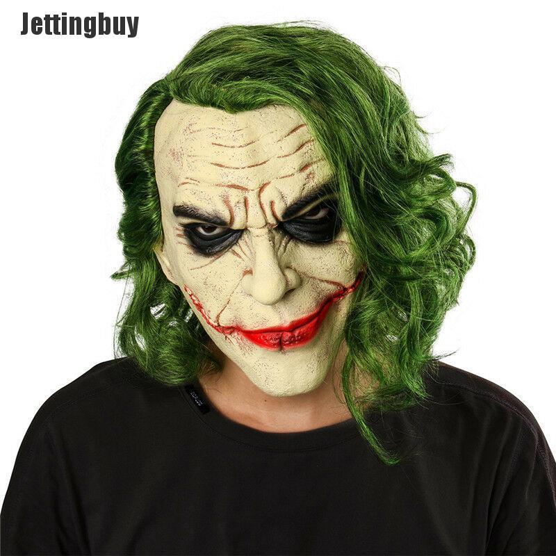 Jettingbuy Halloween Joker mask Cosplay Horror Scary Clown Mask with Green Hair