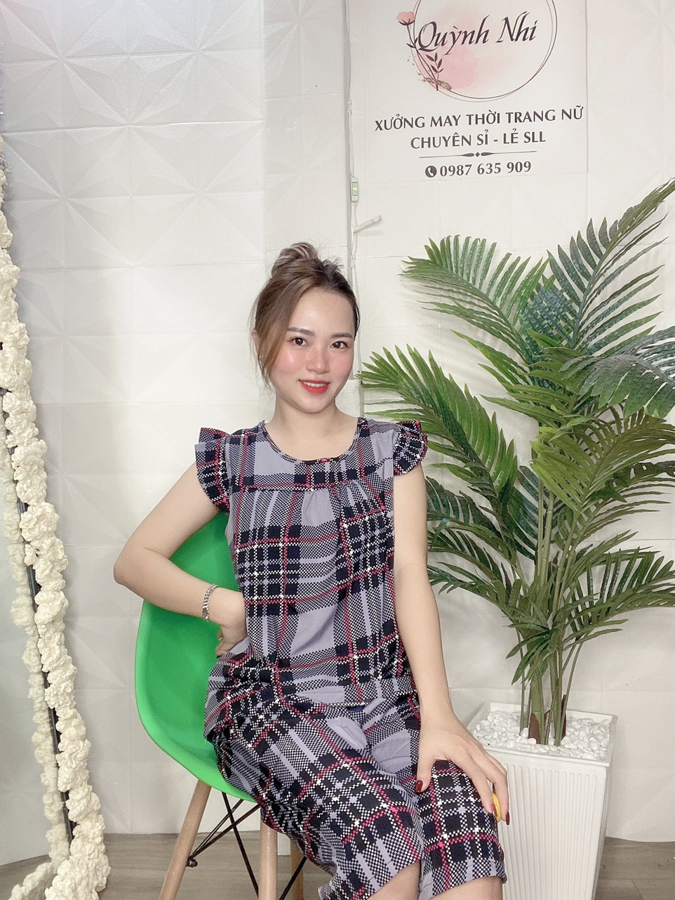 SET BỘ LỤA LỬNG TAY CÁNH TIÊN HỌA TIẾT CARO HOT (ẢNH THẬT), CÓ SIZE - LUA40