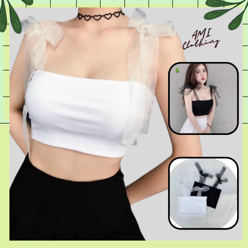 Áo Croptop Dây Lưới Cột Nơ Vai