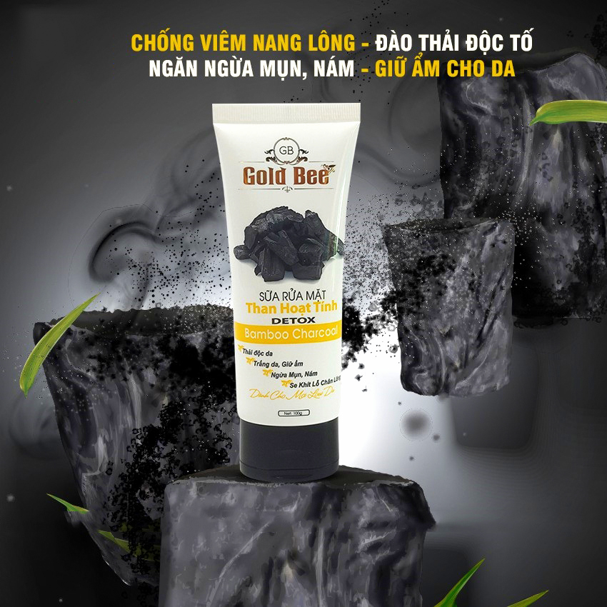 Sửa rữa mặt tinh chất than tre hoạt tính Gold Bee - sữa rửa mặt than tre - sữa rửa mặt than hoạt tính - sửa rửa mặt ngăn ngừa mụn tinh chất than tre - chăm sóc da mặt