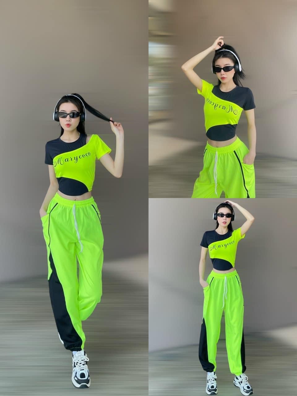 Bộ thể thao nữ cotton, Đồ tập gym nữ 2 màu cá tính, Đồ tập gym yoga aerobic
