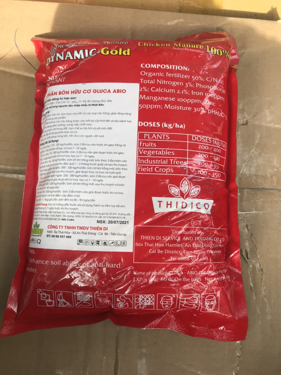 PHÂN BÓN HỮU CƠ DYNAMIC GOLD  PHÂN GÀ NHẬT gói 1kg