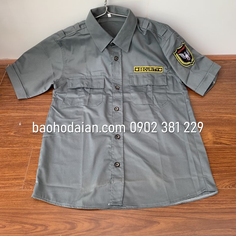 Áo đồng phục bảo vệ màu xám may sẵn 2 logo bảo vệ