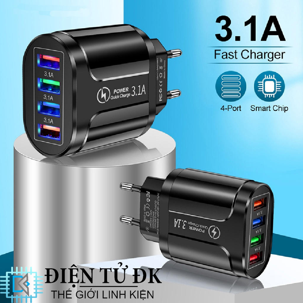 Cốc Sạc Nhanh 4 Cổng USB Tiện Dụng